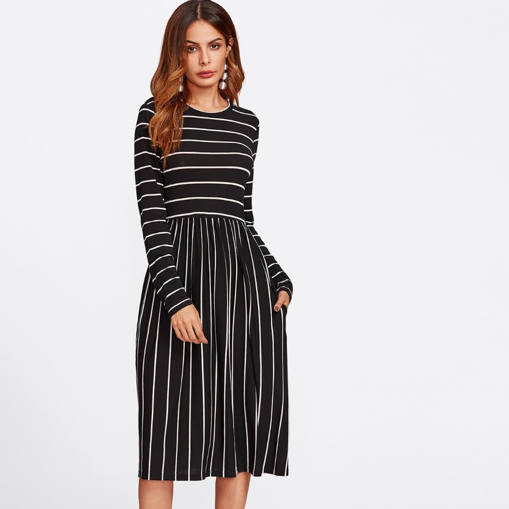 🎉 HP 🎉 Mixed Striped Tee Midi Dress L